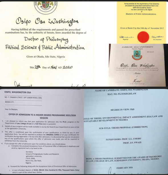 Transparency is Not Selective: A testament To Washington OSa OSifo’s Acedemic Record